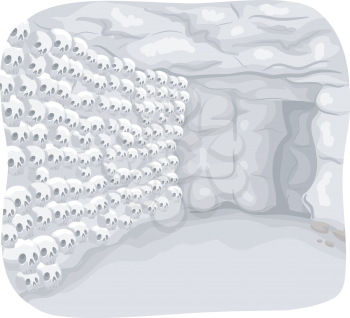 Illustration of a Catacomb with Skulls Lined Up in the Wall