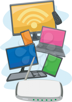 Illustration of Electronic Gadgets and Devices Compatible with the Wifi Router