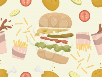 Seamless Background Illustration of Food Commonly Served at Fast Food Chains