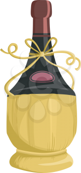 Illustration of a Bottle of Wine Packaged in a Fiasco Basket