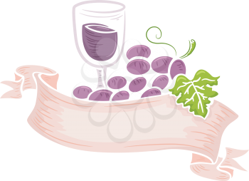 Illustration of a Glass of Wine Wrapped Together with a Bunch of Grapes