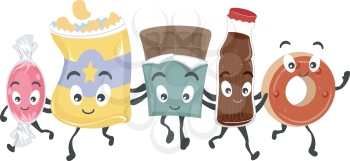 Mascot Illustration Featuring a Group of Junk Food