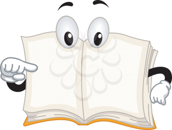 Mascot Illustration Featuring a Book Pointing to Itself