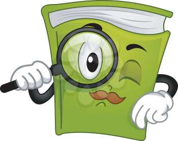 Mascot Illustration of a Book Holding a Magnifying Glass