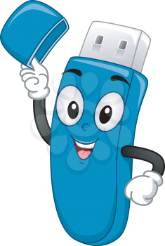 Mascot Illustration of a USB Stick Lifting its Cap
