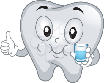 Mascot Illustration of a Tooth Gargling with Mouthwash