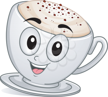Mascot Illustration of a Cup of Cappuccino Coffee Overflowing with Foam