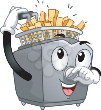 Mascot Illustration of a Deep Fryer Frying Potato Sticks