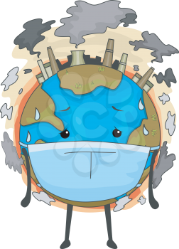 Mascot Illustration of the Earth Wearing a Surgical Mask to Cope with Air Pollution