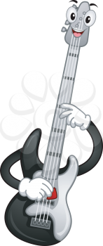 Mascot Illustration of a Bass Guitar Strumming its Strings