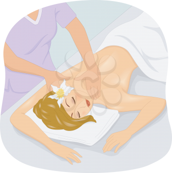 Illustration of a Girl Getting a Massage at a Spa