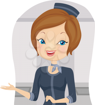 Illustration of a Stewardess Giving Plane Passengers a Warm Welcome