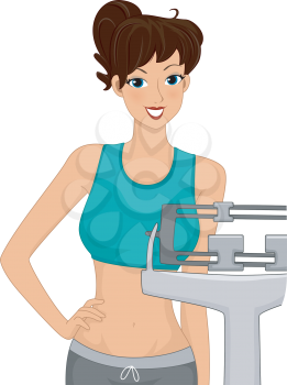 Illustration of a Girl Using a Weighing Scale to Measure Her Weight