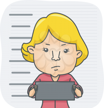 Illustration of a Girl Holding a Name Tag While Her Mug Shot