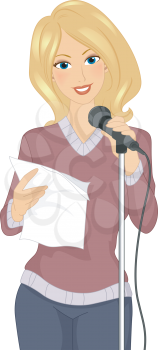 Illustration of a Girl Standing in Front of a Mic While Reciting Poetry
