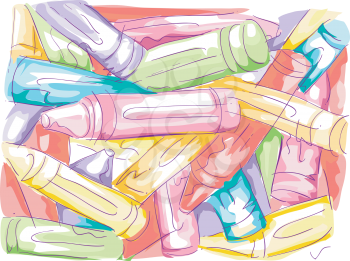 Sketchy Illustration of a Disorganized Pile of Crayons