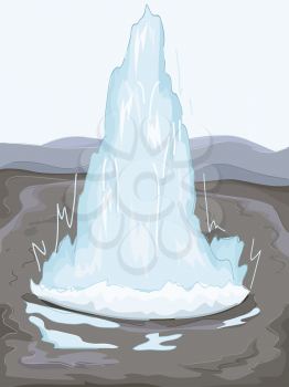Illustration of a Geothermal Geyser Spouting Water