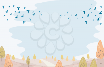 Illustration of a Group of Birds Migrating in Preparation for Winter