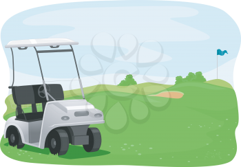 Illustration of a Golf Cart Parked in a Golf Course