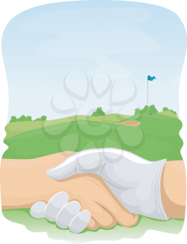 Illustration of Golfers Shaking Hands in a Golf Course