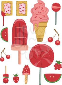 Illustration Set Featuring Different Red Colored Sweets