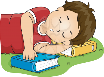 Illustration of a Little Boy Using His Book as a Pillow While He Sleeps