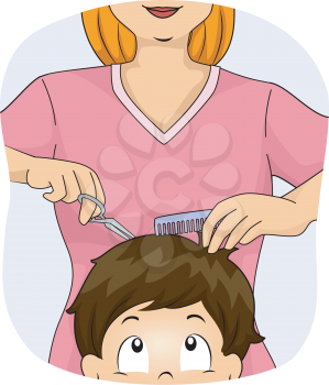 Illustration of a Little Boy Getting a Haircut at the Barber Shop