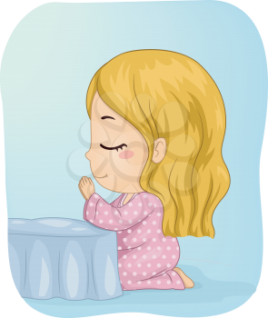 Illustration of a Little Girl Kneeling in Prayer in Her Bedroom