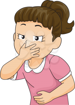 Illustration of a Little Girl About to Throw Up Covering Her Mouth