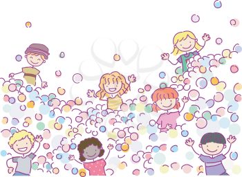 Doodle Illustration of Stickman Kids Playing in a Ball Pit