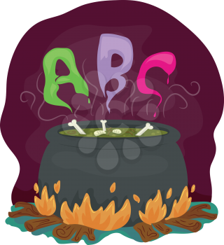 Illustration of a Cauldron with Letter of the Alphabet Forming Above It