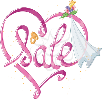 Illustration of a Pink Heart Shaped Ribbon Forming the Word Sale