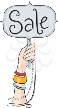 Illustration of a Hand Holding a Board That Says Sale