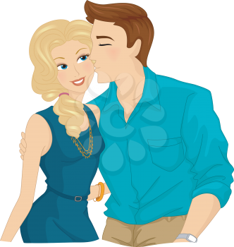 Romantic Illustration of a Man Kissing His Girlfriend on the Cheek
