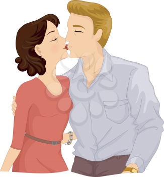Romantic Illustration of an Older Couple Kissing on the Lips