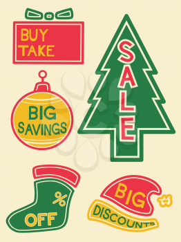 Illustration of Labels with Different Discounts and Promos Written on Them