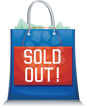 Illustration Featuring a Blue Shopping Bag with the Word Sold Out Written on It