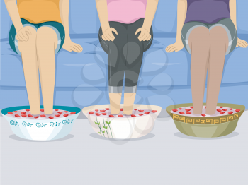Illustration of a Group of Female Friends Having Foot Spa