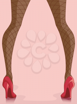 Cropped Illustration of a Girl Wearing Fish Net Stockings and Red High Heels