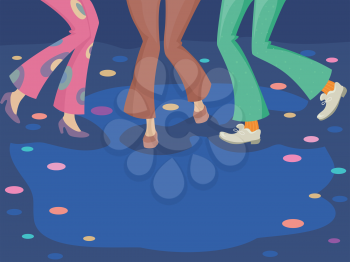 Illustration of a Group of Dancers Wearing Retro Costume Dancing on the Dance Floor