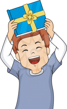 Illustration of a Little Boy Showing His Gift Happily