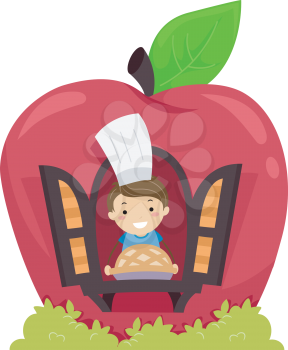 Stickman Illustration of a Little Boy Showing the Apple Pie He Baked