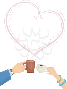 Illustration of Couple Clinking Their Coffee Cups
