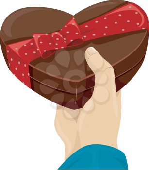Illustration of a Man Handing Over Chocolates Placed in a Heart Shaped Box