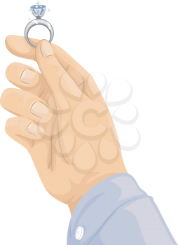 Cropped Illustration of a Hand Holding a Diamond Ring Against the Light