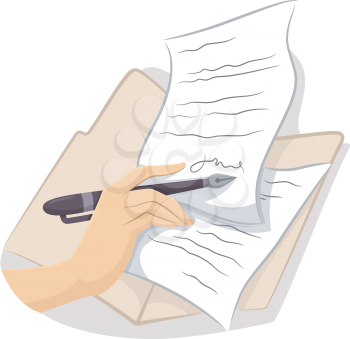 Cropped Illustration of a Hand Signing a Contract