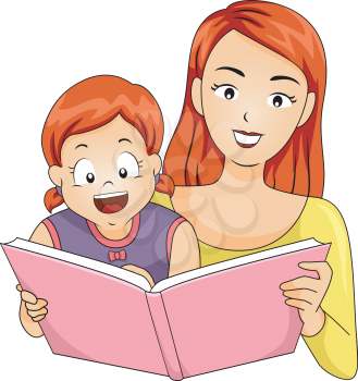 Illustration of a Mother Reading a Storybook to Her Daughter