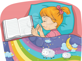 Illustration of a Little Girl Having Colorful Dreams
