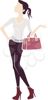 Stencil Illustration of a Girl Carrying a Fashionable Handbag
