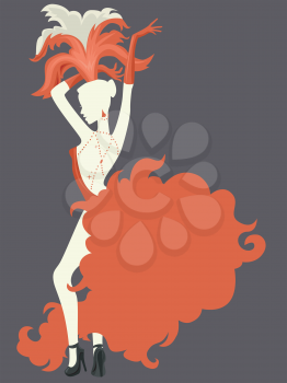Stencil Illustration of a Cabaret Performer Striking a Pose